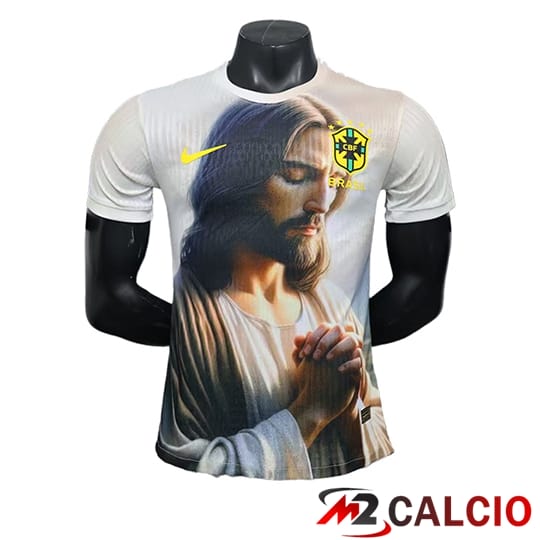 Maglie Calcio Personalizzate,Tute Calcio Squadre,Maglia Nazionale Italiana Calcio | Maglie Calcio Brasile Edizione Speciale Bianco 2025/2026