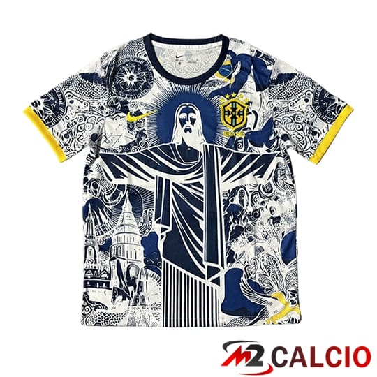 Maglie Calcio Personalizzate,Tute Calcio Squadre,Maglia Nazionale Italiana Calcio | Maglie Calcio Brasile Edizione Speciale Bianco/Blu 2025/2026