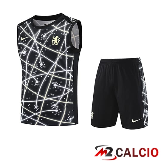 Maglie Calcio Personalizzate,Tute Calcio Squadre,Maglia Nazionale Italiana Calcio | Canotta Allenamento FC Chelsea Bambino Nero/Bianco 2025/2026