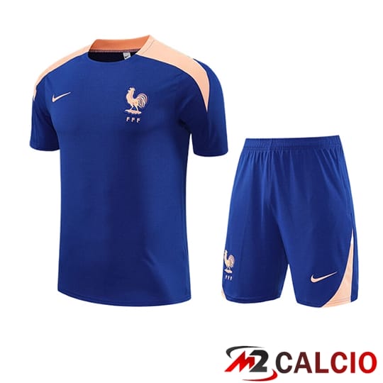 Maglie Calcio Personalizzate,Tute Calcio Squadre,Maglia Nazionale Italiana Calcio | Insieme T Shirt Allenamento Francia Bambino Blu/Rosa 2025/2026
