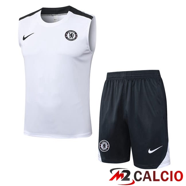 Maglie Calcio Personalizzate,Tute Calcio Squadre,Maglia Nazionale Italiana Calcio | Canotta Allenamento FC Chelsea + Pantaloncini Bianco 2025/2026