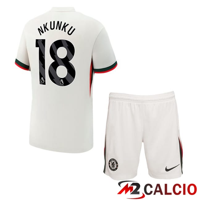 Maglie Calcio Personalizzate,Tute Calcio Squadre,Maglia Nazionale Italiana Calcio | Maglie Calcio FC Chelsea (Nkunku 18) Bambino Seconda Bianco 2025/2026