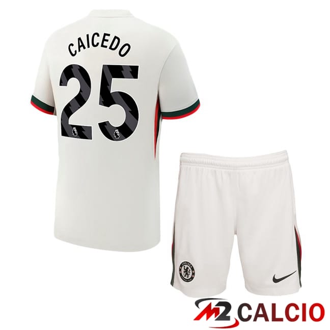 Maglie Calcio Personalizzate,Tute Calcio Squadre,Maglia Nazionale Italiana Calcio | Maglie Calcio FC Chelsea (Caicedo 25) Bambino Seconda Bianco 2025/2026