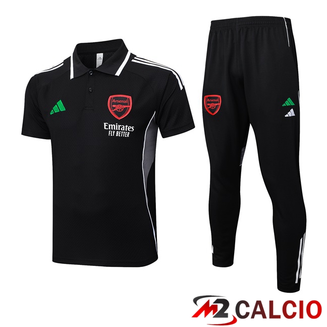 Maglie Calcio Personalizzate,Tute Calcio Squadre,Maglia Nazionale Italiana Calcio | Insieme Polo Arsenal + Pantaloni Nero 2025/2026