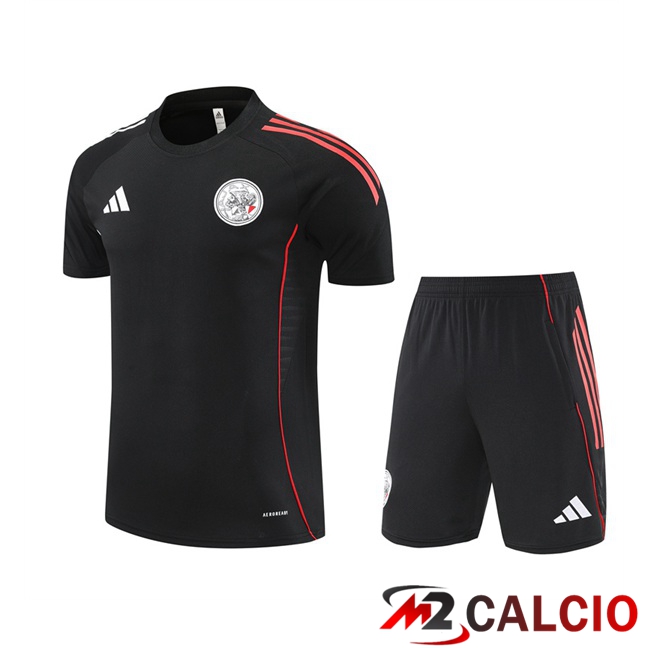 Maglie Calcio Personalizzate,Tute Calcio Squadre,Maglia Nazionale Italiana Calcio | Insieme T Shirt Allenamento AFC Ajax + Pantaloncini Nero 2025/2026