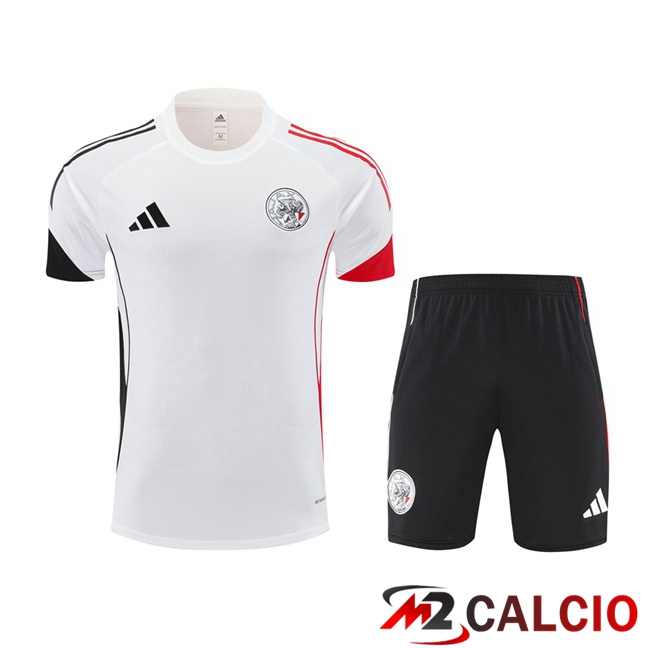 Maglie Calcio Personalizzate,Tute Calcio Squadre,Maglia Nazionale Italiana Calcio | Insieme T Shirt Allenamento AFC Ajax + Pantaloncini Bianco 2025/2026