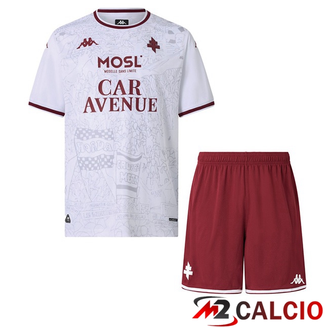 Maglie Calcio Personalizzate,Tute Calcio Squadre,Maglia Nazionale Italiana Calcio | Maglie Calcio FC Metz Bambino Seconda Bianco 2025/2026
