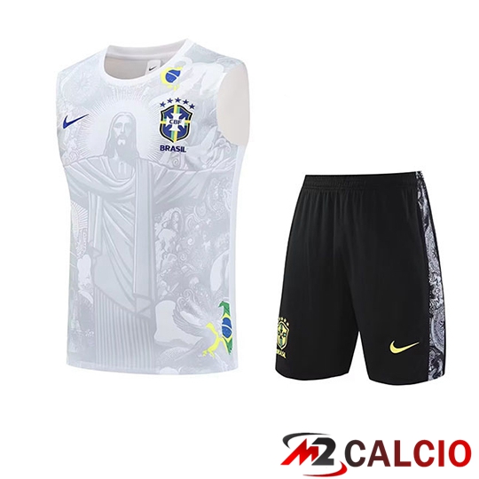 Maglie Calcio Personalizzate,Tute Calcio Squadre,Maglia Nazionale Italiana Calcio | Insieme Training Debardeur Brasile Bambino Bianco Grigio 2025 2026