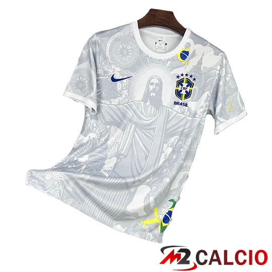 Maglie Calcio Personalizzate,Tute Calcio Squadre,Maglia Nazionale Italiana Calcio | Maglie Calcio Brasile Edizione Speciale Bianco 2025 2026