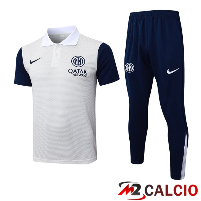 Maglie Calcio Personalizzate,Tute Calcio Squadre,Maglia Nazionale Italiana Calcio | Insieme Polo Inter Milan + Pantaloni Grigio 2025/2026