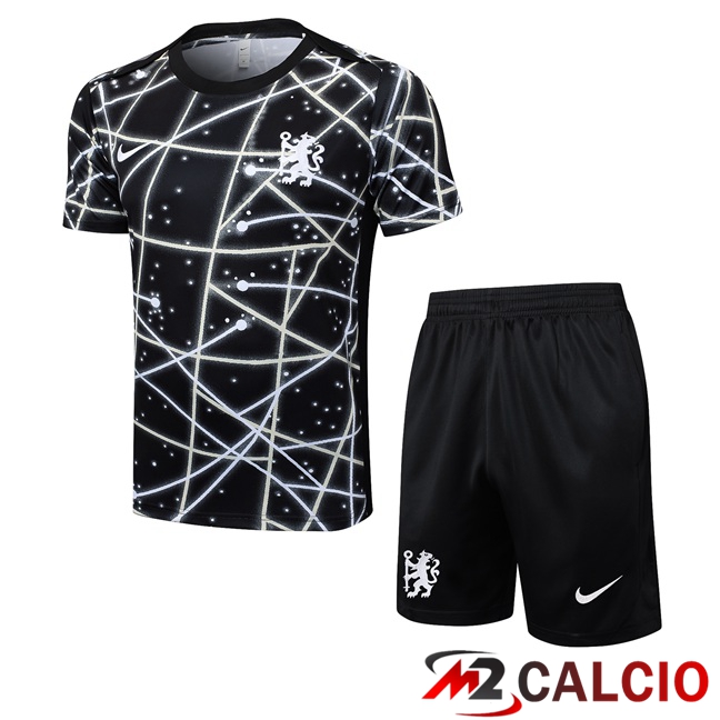 Maglie Calcio Personalizzate,Tute Calcio Squadre,Maglia Nazionale Italiana Calcio | Insieme T Shirt Allenamento FC Chelsea + Pantaloncini Nero 2025/2026