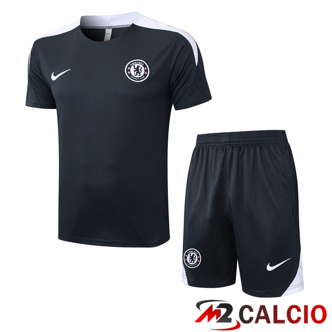 Maglie Calcio Personalizzate,Tute Calcio Squadre,Maglia Nazionale Italiana Calcio | Insieme T Shirt Allenamento FC Chelsea + Pantaloncini Grigio 2025/2026