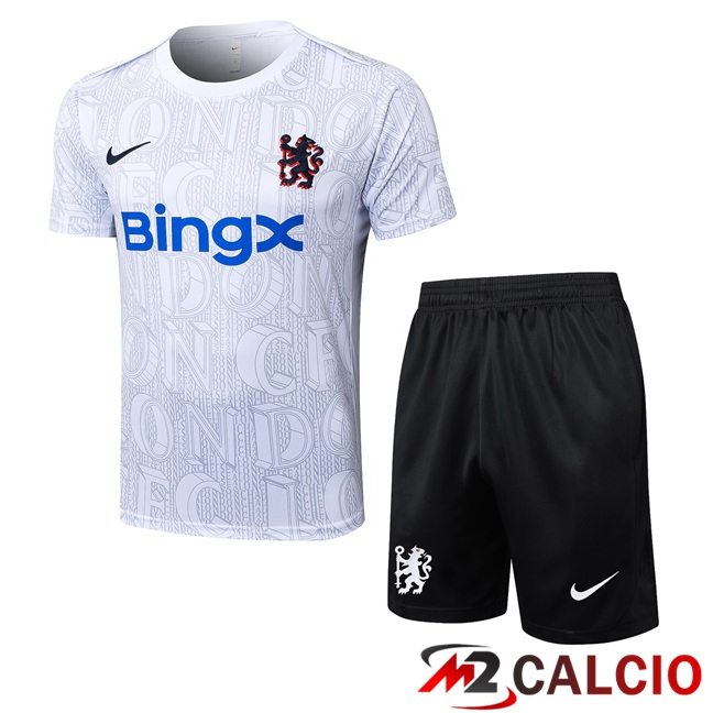 Maglie Calcio Personalizzate,Tute Calcio Squadre,Maglia Nazionale Italiana Calcio | Insieme T Shirt Allenamento FC Chelsea + Pantaloncini Bianco 2025/2026