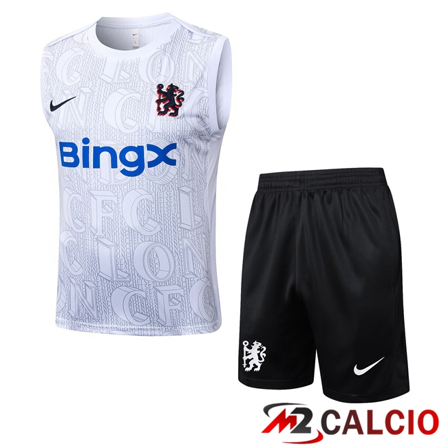 Maglie Calcio Personalizzate,Tute Calcio Squadre,Maglia Nazionale Italiana Calcio | Canotta Allenamento FC Chelsea + Pantaloncini Bianco 2025/2026