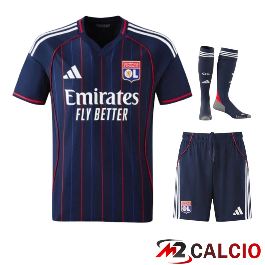 Maglie Calcio Personalizzate,Tute Calcio Squadre,Maglia Nazionale Italiana Calcio | Insieme Maglie Calcio Lione OL Seconda (Pantaloncini + Calzini) 2025 2026