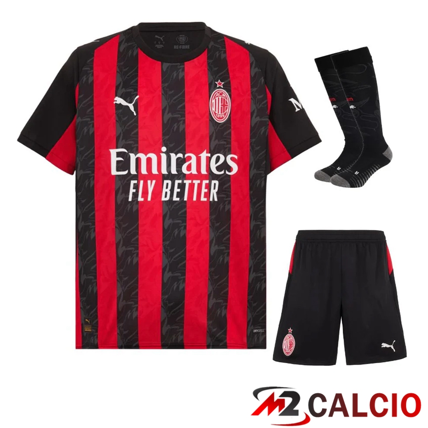 Maglie Calcio Personalizzate,Tute Calcio Squadre,Maglia Nazionale Italiana Calcio | Insieme Maglie Calcio AC Milan Prima (Pantaloncini + Calzini) 2025 2026