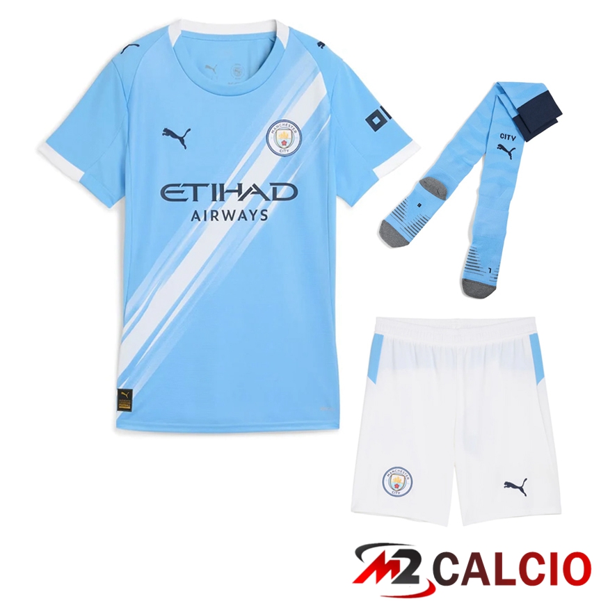 Maglie Calcio Personalizzate,Tute Calcio Squadre,Maglia Nazionale Italiana Calcio | Insieme Maglie Calcio Manchester City Prima (Pantaloncini + Calzini) 2025 2026