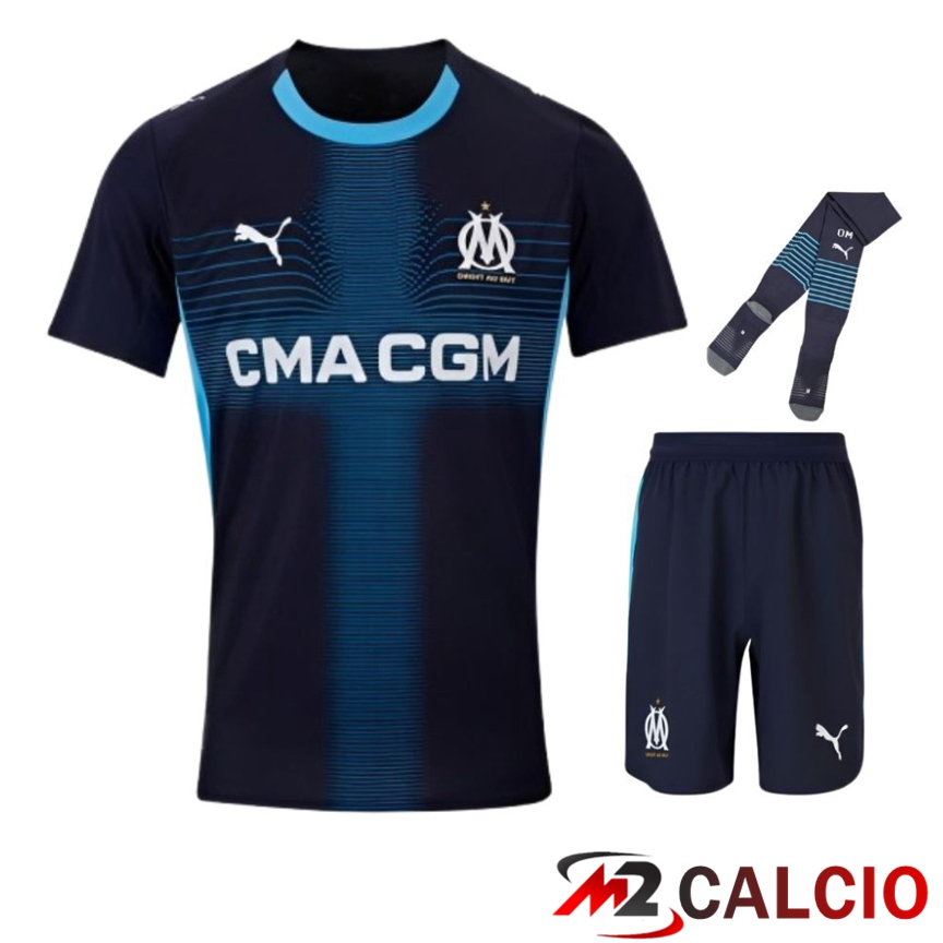 Maglie Calcio Personalizzate,Tute Calcio Squadre,Maglia Nazionale Italiana Calcio | Insieme Maglie Calcio Marsiglia OM Seconda (Pantaloncini + Calzini) 2025 2026