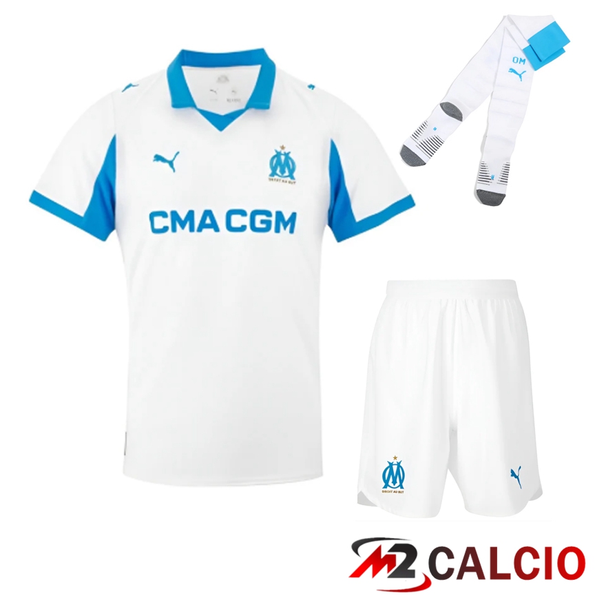 Maglie Calcio Personalizzate,Tute Calcio Squadre,Maglia Nazionale Italiana Calcio | Insieme Maglie Calcio Marsiglia OM Prima (Pantaloncini + Calzini) 2025 2026