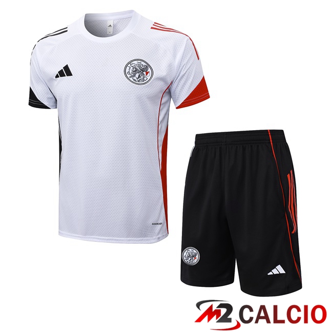 Maglie Calcio Personalizzate,Tute Calcio Squadre,Maglia Nazionale Italiana Calcio | Insieme T Shirt Allenamento AFC Ajax + Pantaloncini Bianco 2025/2026