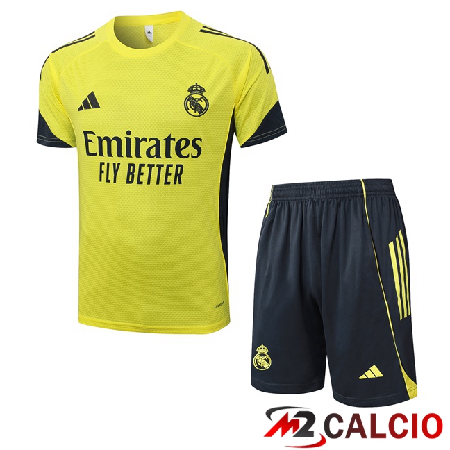 Insieme T Shirt Allenamento Real Madrid + Pantaloncini Giallo 2025/2026