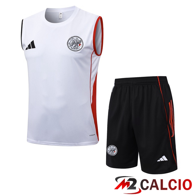 Maglie Calcio Personalizzate,Tute Calcio Squadre,Maglia Nazionale Italiana Calcio | Canotta Allenamento AFC Ajax + Pantaloncini Bianco 2025/2026