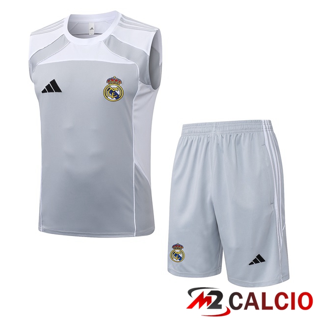 Maglie Calcio Personalizzate,Tute Calcio Squadre,Maglia Nazionale Italiana Calcio | Canotta Allenamento Real Madrid + Pantaloncini Bianco Grigio 2025/2026