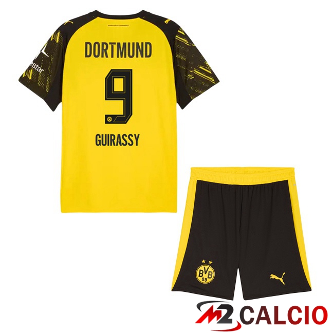 Maglie Calcio Personalizzate,Tute Calcio Squadre,Maglia Nazionale Italiana Calcio | Maglie Calcio Dortmund BVB (Guirassy 9) Bambino Prima Giallo 2025/2026