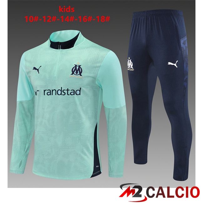 Maglie Calcio Personalizzate,Tute Calcio Squadre,Maglia Nazionale Italiana Calcio | Insieme Tuta Calcio Marsiglia OM Bambino Verde 2025/2026