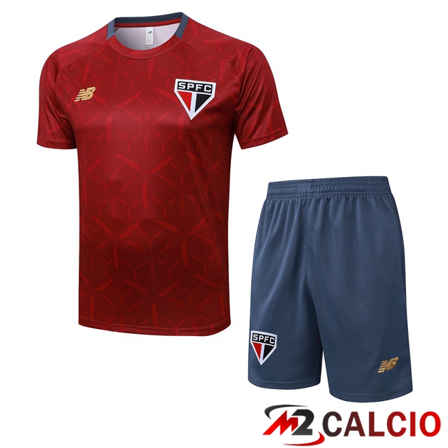Maglie Calcio Personalizzate,Tute Calcio Squadre,Maglia Nazionale Italiana Calcio | Insieme T Shirt Allenamento Sao Paulo FC + Pantaloncini Rosso 2025/2026