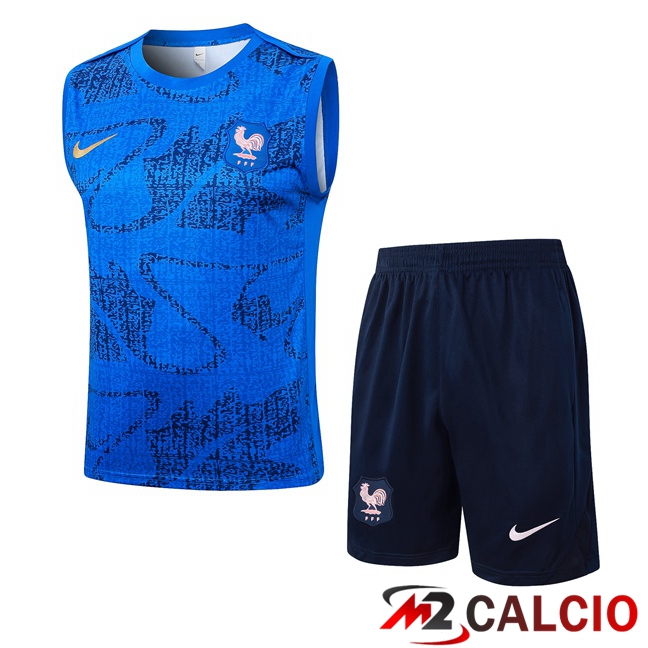 Maglie Calcio Personalizzate,Tute Calcio Squadre,Maglia Nazionale Italiana Calcio | Canotta Allenamento Francia + Pantaloncini Blu 2025/2026