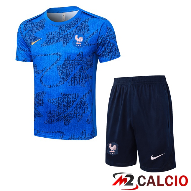Maglie Calcio Personalizzate,Tute Calcio Squadre,Maglia Nazionale Italiana Calcio | Insieme T Shirt Allenamento Francia + Pantaloncini Blu 2025/2026