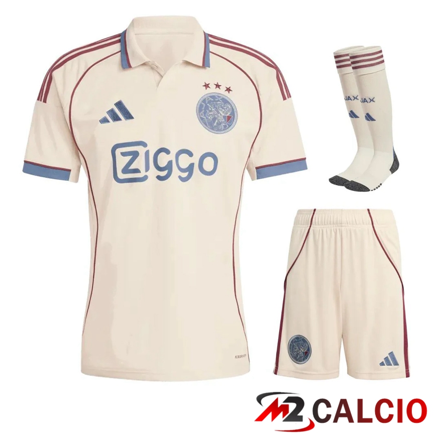 Maglie Calcio Personalizzate,Tute Calcio Squadre,Maglia Nazionale Italiana Calcio | Insieme Maglie Calcio AFC Ajax Terza (Pantaloncini + Calzini) 2025/2026