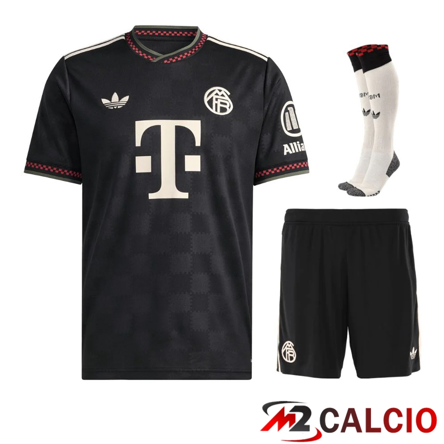 Maglie Calcio Personalizzate,Tute Calcio Squadre,Maglia Nazionale Italiana Calcio | Insieme Maglie Calcio Bayern Monaco Terza (Pantaloncini + Calzini) 2025/2025