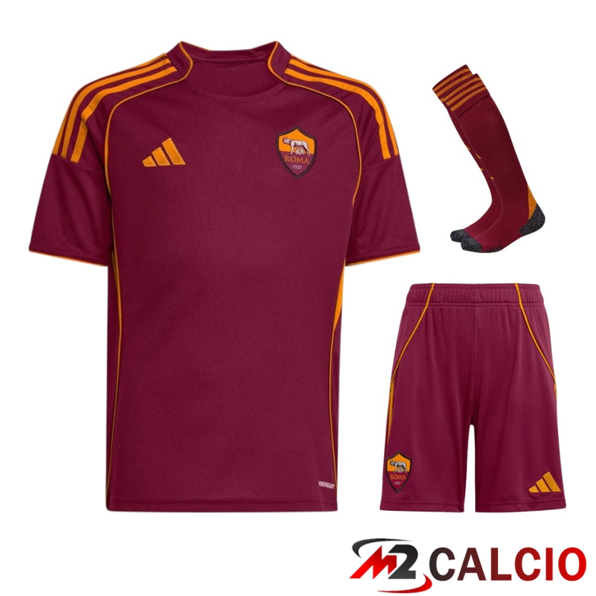 Maglie Calcio Personalizzate,Tute Calcio Squadre,Maglia Nazionale Italiana Calcio | Insieme Maglie Calcio AS Roma Prima (Pantaloncini + Calzini) 2025/2026