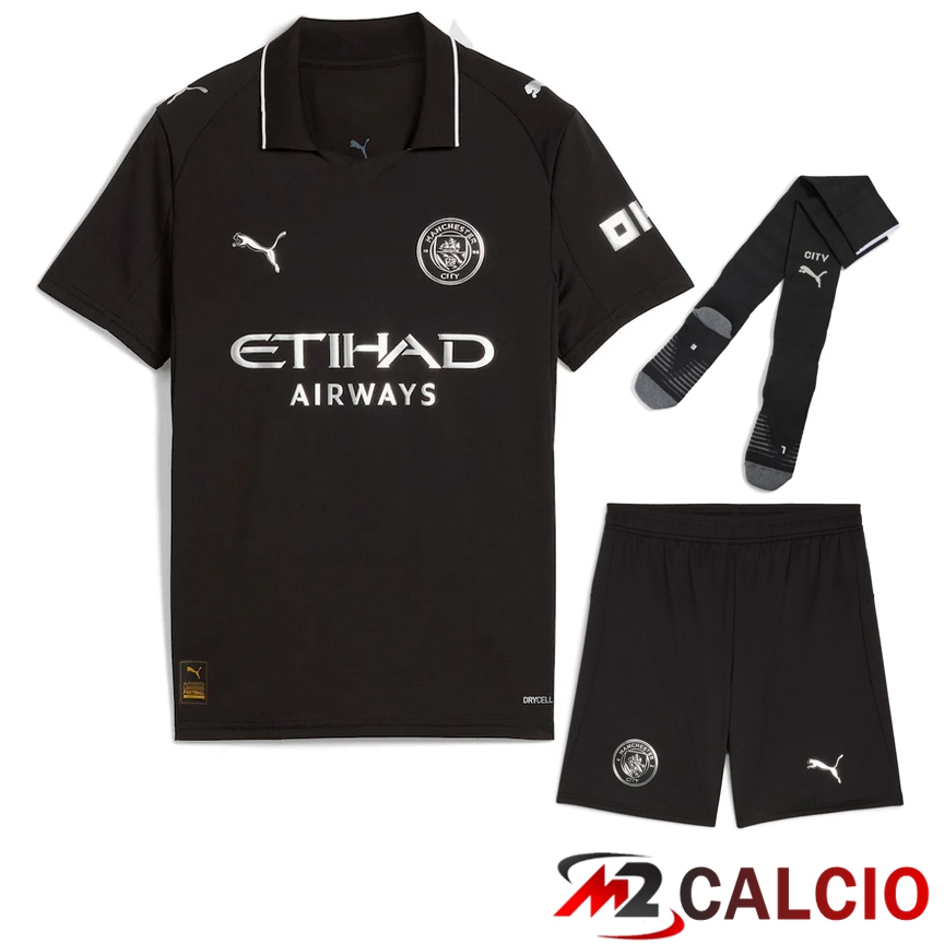 Maglie Calcio Personalizzate,Tute Calcio Squadre,Maglia Nazionale Italiana Calcio | Insieme Maglie Calcio Manchester City Seconda (Pantaloncini + Calzini) 2025/2026