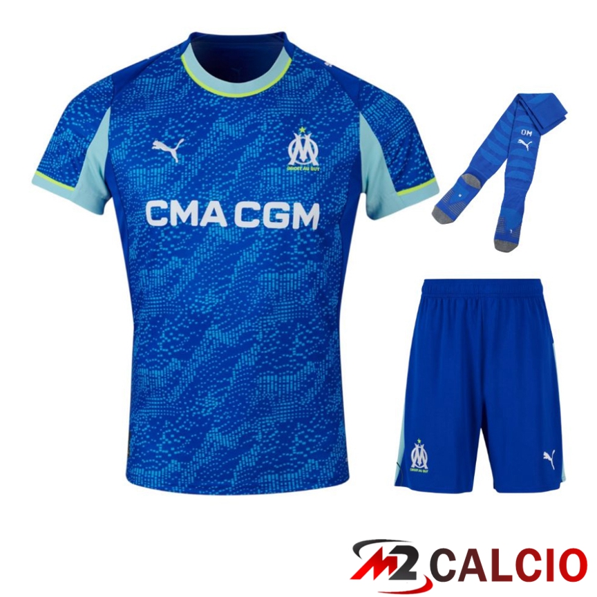 Maglie Calcio Personalizzate,Tute Calcio Squadre,Maglia Nazionale Italiana Calcio | Insieme Maglie Calcio Marsiglia OM Terza (Pantaloncini + Calzini) 2025/2026