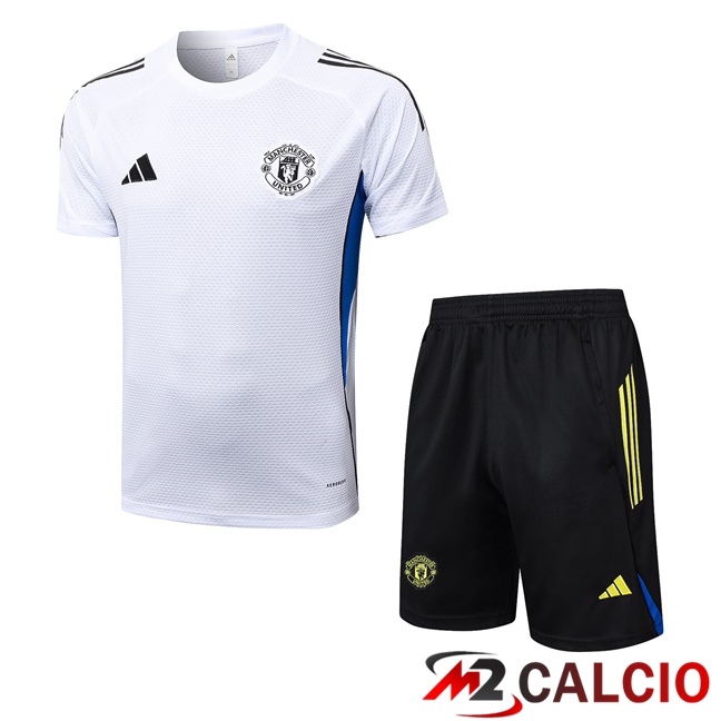 Maglie Calcio Personalizzate,Tute Calcio Squadre,Maglia Nazionale Italiana Calcio | Insieme T Shirt Allenamento Manchester United + Pantaloncini Bianco 2025/2026