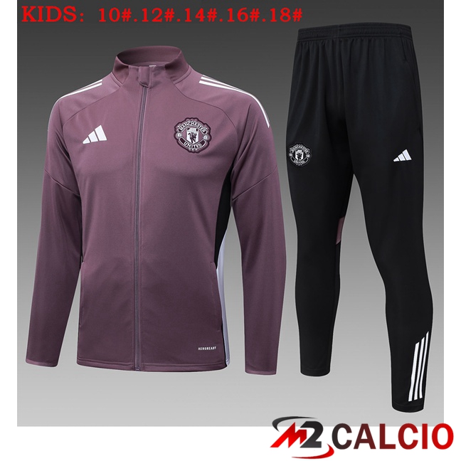 Maglie Calcio Personalizzate,Tute Calcio Squadre,Maglia Nazionale Italiana Calcio | Insieme Tuta Calcio - Giacca Manchester United Bambino Viola 2025/2026
