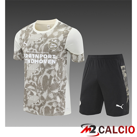 Maglie Calcio Personalizzate,Tute Calcio Squadre,Maglia Nazionale Italiana Calcio | Insieme T Shirt Allenamento PSV Eindhoven Bambino Beige/Brun 2025/2026
