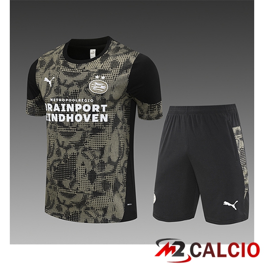 Maglie Calcio Personalizzate,Tute Calcio Squadre,Maglia Nazionale Italiana Calcio | Insieme T Shirt Allenamento PSV Eindhoven Bambino Brun/Nero 2025/2026
