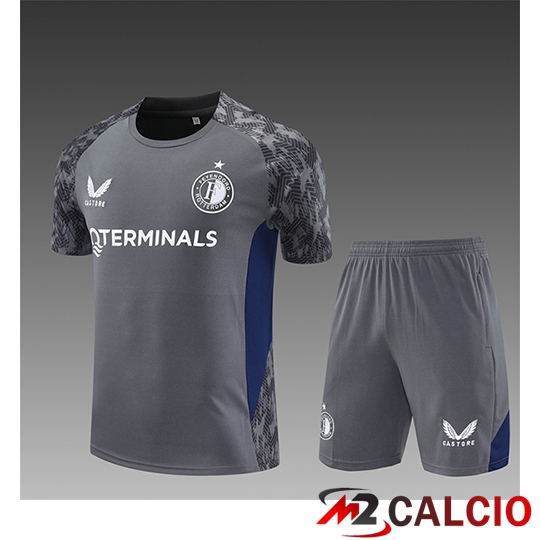 Maglie Calcio Personalizzate,Tute Calcio Squadre,Maglia Nazionale Italiana Calcio | Insieme T Shirt Allenamento Feyenoord Bambino Grigio/Blu 2025/2026