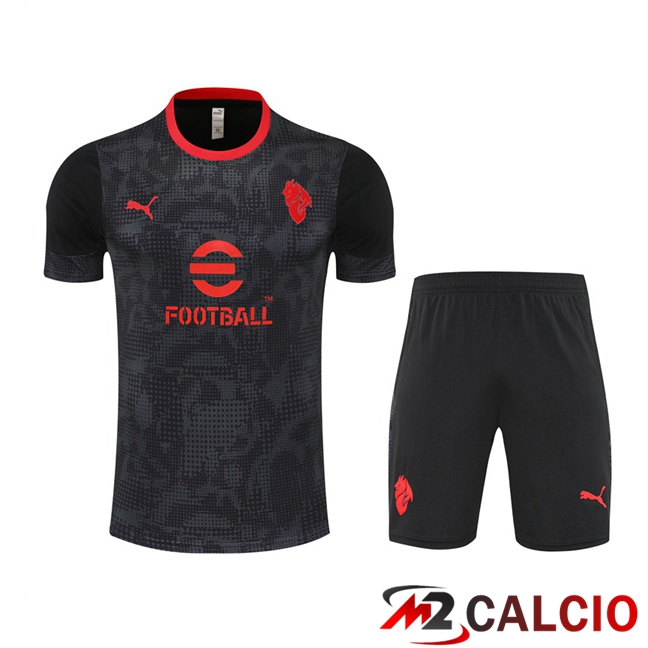 Maglie Calcio Personalizzate,Tute Calcio Squadre,Maglia Nazionale Italiana Calcio | Insieme T Shirt Allenamento AC Milan + Pantaloncini Nero 2025/2026