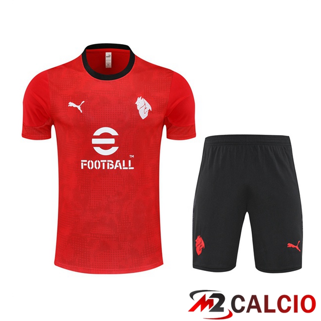 Maglie Calcio Personalizzate,Tute Calcio Squadre,Maglia Nazionale Italiana Calcio | Insieme T Shirt Allenamento AC Milan + Pantaloncini Rosso 2025/2026