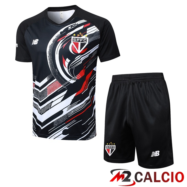 Maglie Calcio Personalizzate,Tute Calcio Squadre,Maglia Nazionale Italiana Calcio | Insieme T Shirt Allenamento Sao Paulo FC + Pantaloncini Nero 2025/2026