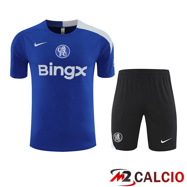 Maglie Calcio Personalizzate,Tute Calcio Squadre,Maglia Nazionale Italiana Calcio | Insieme T Shirt Allenamento FC Chelsea + Pantaloncini Blu 2025/2026
