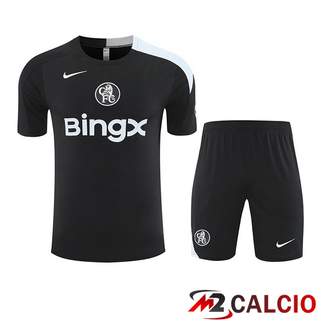 Maglie Calcio Personalizzate,Tute Calcio Squadre,Maglia Nazionale Italiana Calcio | Insieme T Shirt Allenamento FC Chelsea + Pantaloncini Nero 2025/2026
