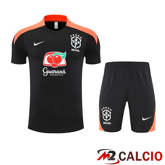 Maglie Calcio Personalizzate,Tute Calcio Squadre,Maglia Nazionale Italiana Calcio | Insieme T Shirt Allenamento Brasile + Pantaloncini Nero 2025/2026