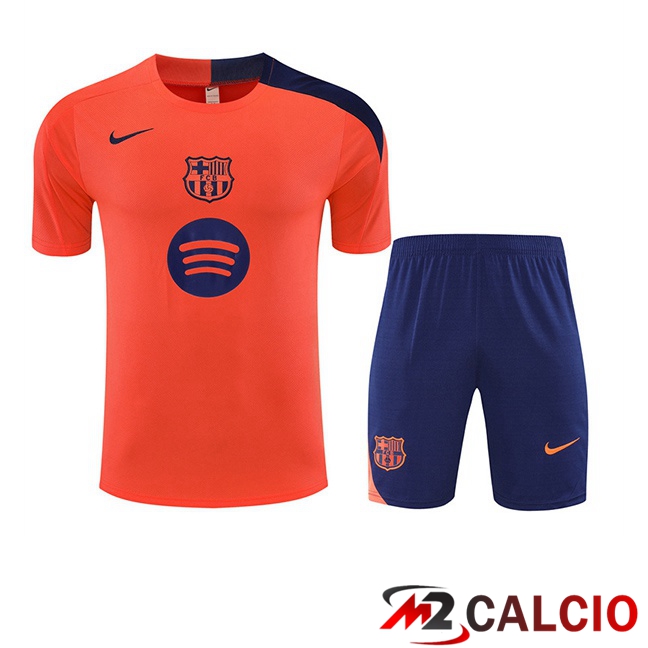 Maglie Calcio Personalizzate,Tute Calcio Squadre,Maglia Nazionale Italiana Calcio | Insieme T Shirt Allenamento FC Barcellona + Pantaloncini Arancia 2025/2026