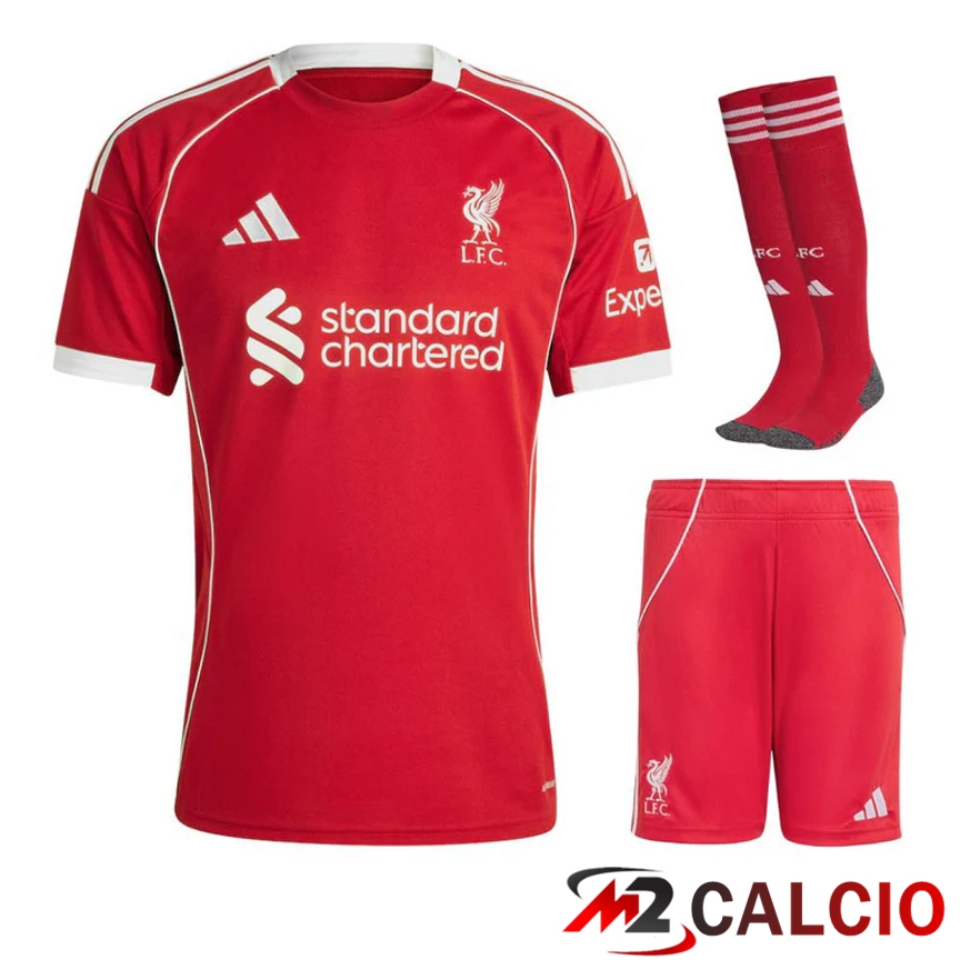 Maglie Calcio Personalizzate,Tute Calcio Squadre,Maglia Nazionale Italiana Calcio | Insieme Maglie Calcio Liverpool Prima (Pantaloncini + Calzini) 2025/2026